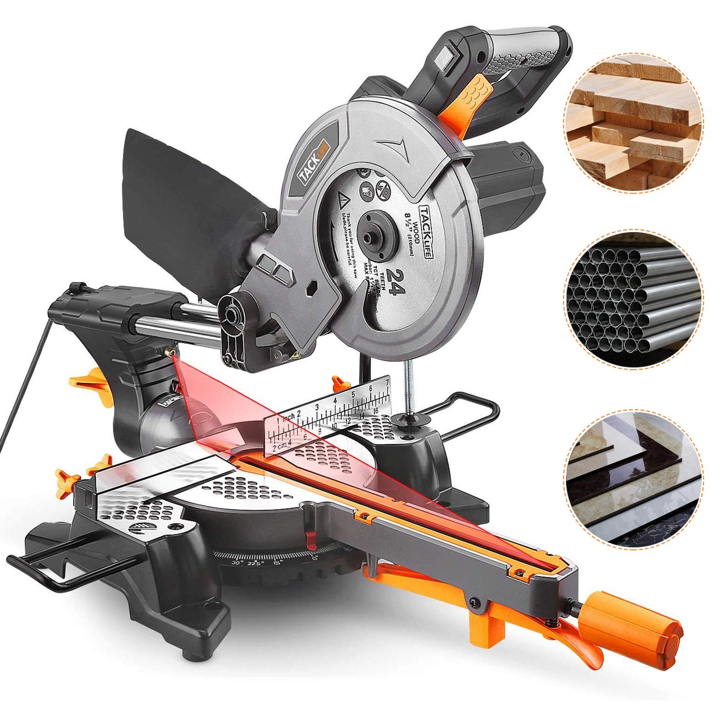 Mitre Saw, TACKLIFE 230mm Sliding Miter Saw, Saw Blade inclination 0