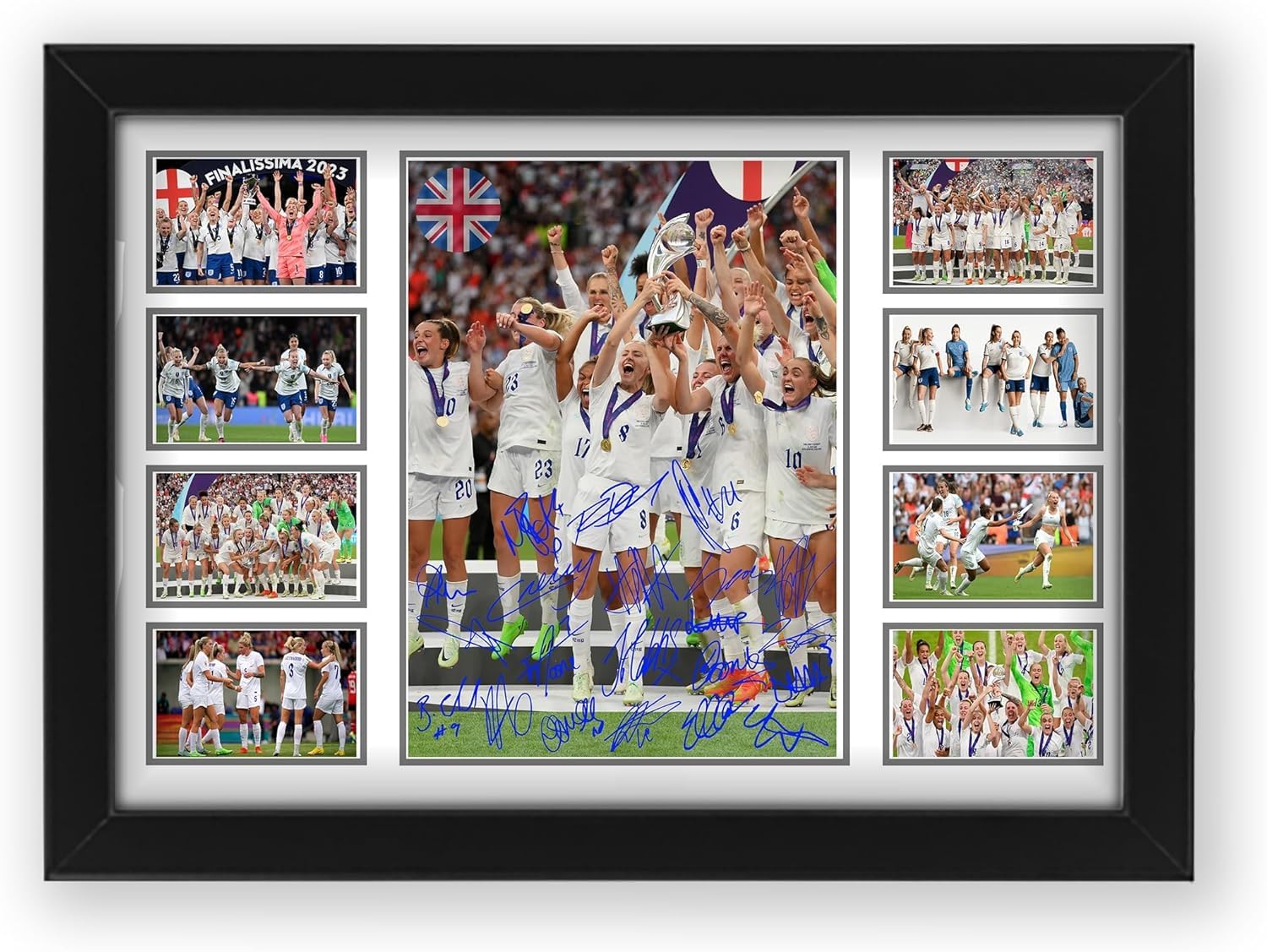 AllStarMedia England Womens Football Team Limited Edition Signed Autograph Poster Print - Memorbilia Sport Artwork For Every Football Fan - World Cup - European Cup (Framed, A4 (30x20cm))