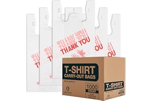 111 Executive Collection T Shirt Bags - White Plastic Bags with Handles - Shopping Bags for Small Business, Grocery Bags, Tak