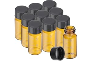PATIKIL 10pcs 5ml Small Brown Glass Vials with Black Screw Cap, Borosilicate Glass Graduated Sample Bottles for Solid Liquid 