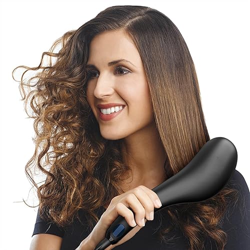 JINRI Volumizing Hair Iron, Hair Straightener Brush, Adjustable Temp, 360 ° Tail Rotation, Lasting Hair Volume, for Short Or Thin, Black