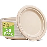 GREENESAGE Small Paper Plates, 7 Inch, 50 Pack Disposable, Compostable, Eco Friendly, Heavy Duty for Daily Meals, Natural