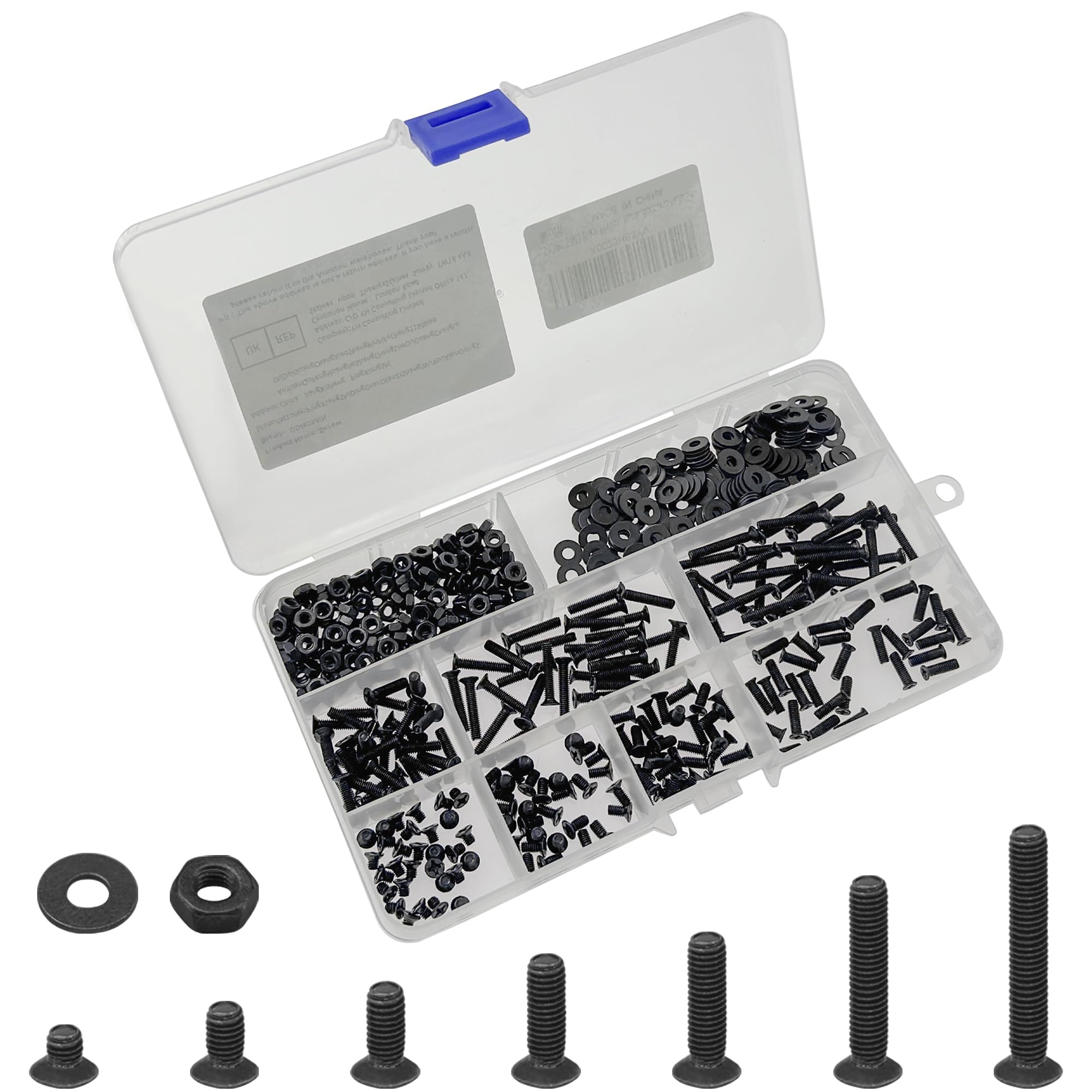 510 PCS M3 Black Phillips Countersunk Bolts and Nuts Set