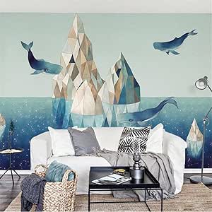 AIKE Fondo de Pantalla Creative Marine Whale Pattern 3D Mural