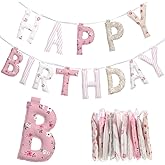 Suncalla Pre-strung Happy Birthday Banner Sign Reusable Felt Happy Birthday Garland Hanging Decorations Party Bunting Garland for Party Decor Photo Prop Home Backdrop(Floral)
