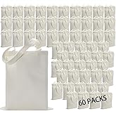 WHEATHUSK 60 Pack Sublimation Tote Bags Blank Canvas Tote Bags Reusable Polyester Grocery Bags for Heat Transfer Vinyl DIY Crafting White, 14x16 Inch