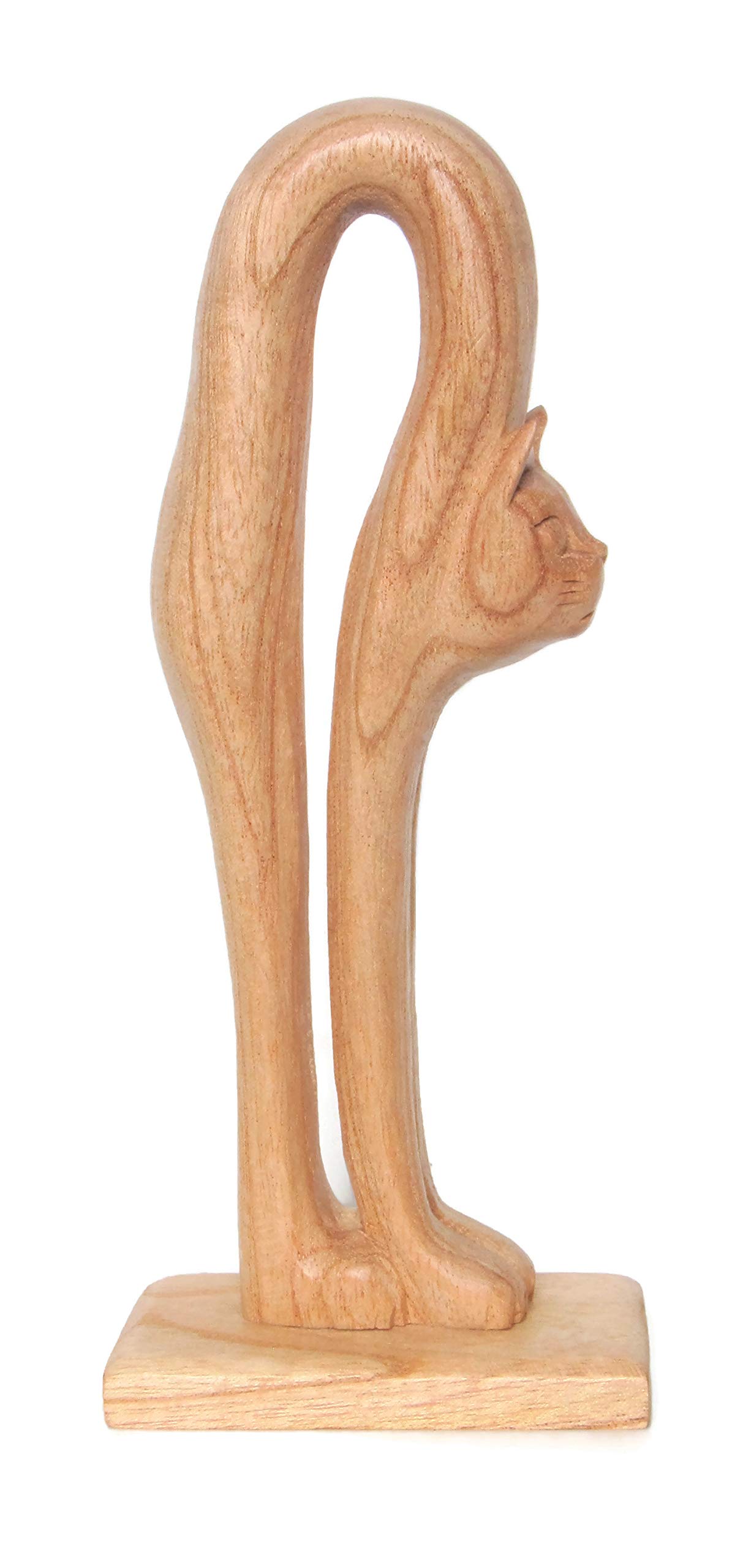 Brave Wings Hand Carved Wooden - Stretching Waking Up Cat Wood Carving - Light Colour - Wood Ornament Sculpture Figurine Statue Unique Table Decoration Home Decor Gift for Christmas - 1945