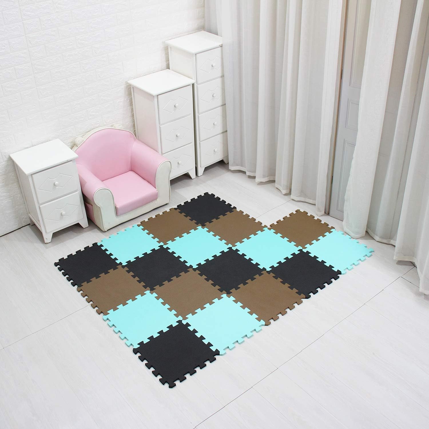 MQIAOHAM Children Puzzle mat Play mat Squares Play mat Tiles Baby mats for Floor Puzzle mat Soft Play mats Girl playmat Carpet Interlocking Foam Floor mats for Baby Black Coffee Green 104106108