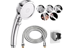 SUNCARACCL RV Shower Head with Hose and On Off Switch, 5 Modes Water Saving and High Pressure Shower Head with Adhesive Shower Holder for RV, Camper, Van, Travel Trailer