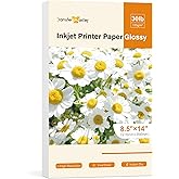 Transfer Master Glossy Inkjet Printer Paper Legal Size 8.5X14 Inch 30LB for Inkjet Printers Dye Ink for Brochure Flyer 40shee