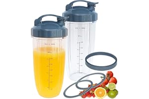 ABTER [UPGRADE] 2-pack 32oz Replacement NutriBullet Blender Cups with Flip-Top To-Go-Lid and Rubber Gaskets Compatible with 600w/900w Blender