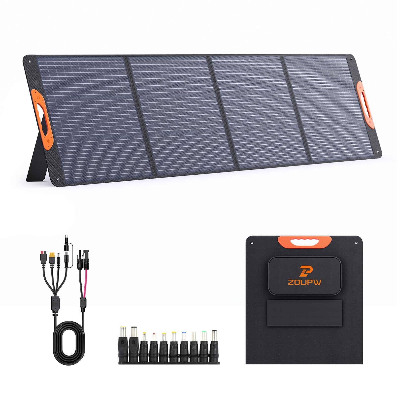 ZOUPW 220 Watt Portable Solar Panel for Power Station,Camping Essentials,18.6V Foldable Solar Charger with Solar Cable 23.5% High Efficiency IP67 Waterproof 4 Kickstands for Camping RV Blackout Image
