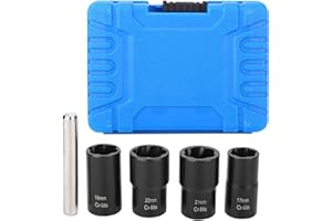EVGATSAUTO Rounded Worn Wheel Nut Removers, 5Pcs Socket Set, Locking Wheel Nut Bolt Stud Extractor, 17mm, 19mm, 21mm, 22mm Socket