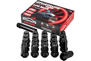 OTUAYAUTO M12x1.5 Lug Nuts - 20PCS Black 12mmx1.5 Spline Wheel Lug Nut with Socket Key, Cone Seat, 17mm Hex, Replacement for 