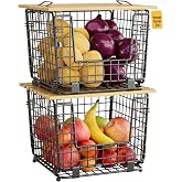 2 Pack Stackable Potato Onion Bins, Pantry Organizers and Storage | Wire Basket with Breathable Design for Garlic Fruits Vegetables Storage, Kitchen Counter Organizer