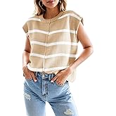 Sheocivy Womens Tops Cap Sleeve Striped Knit Tank Top Loose Fit Sweater Vest 2025 Spring Summer Outfits Pullover Top