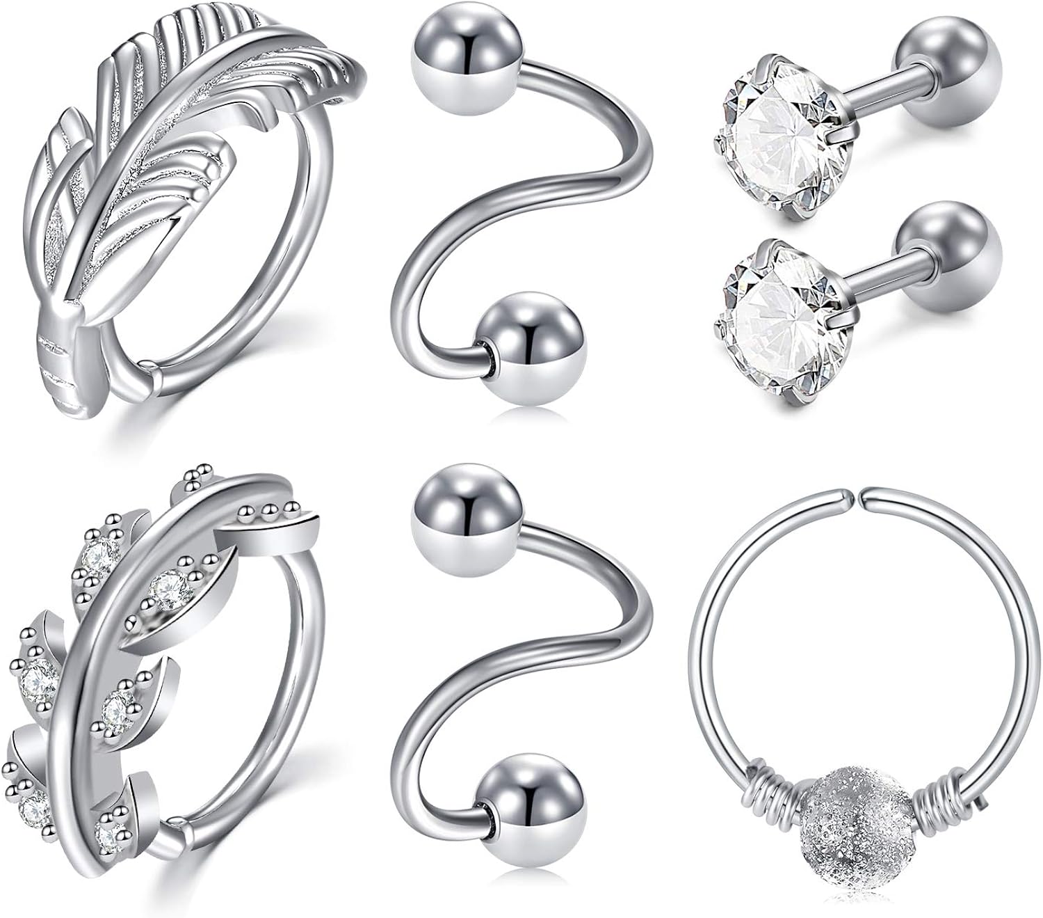 Lot De 12 Piercings Tragus Cartilage Acier Chirurgical - 16G Avec Strass - Pour Hommes Et Femmes