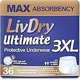 LivDry Ultimate 3XL Adult Incontinence Underwear, Max Absorbant Diapers for Women and Men, XXXL 72” -92" Waist, Leak Proof Cuff, XXX-Large, 36 Count
