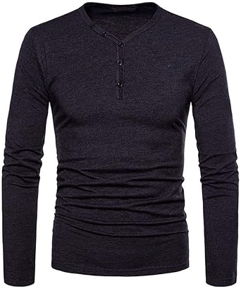 Men's Men's High Slim Fit Casual Long Sleeve V Neck Young Fashion Slim Fit Solid Shirt Top 