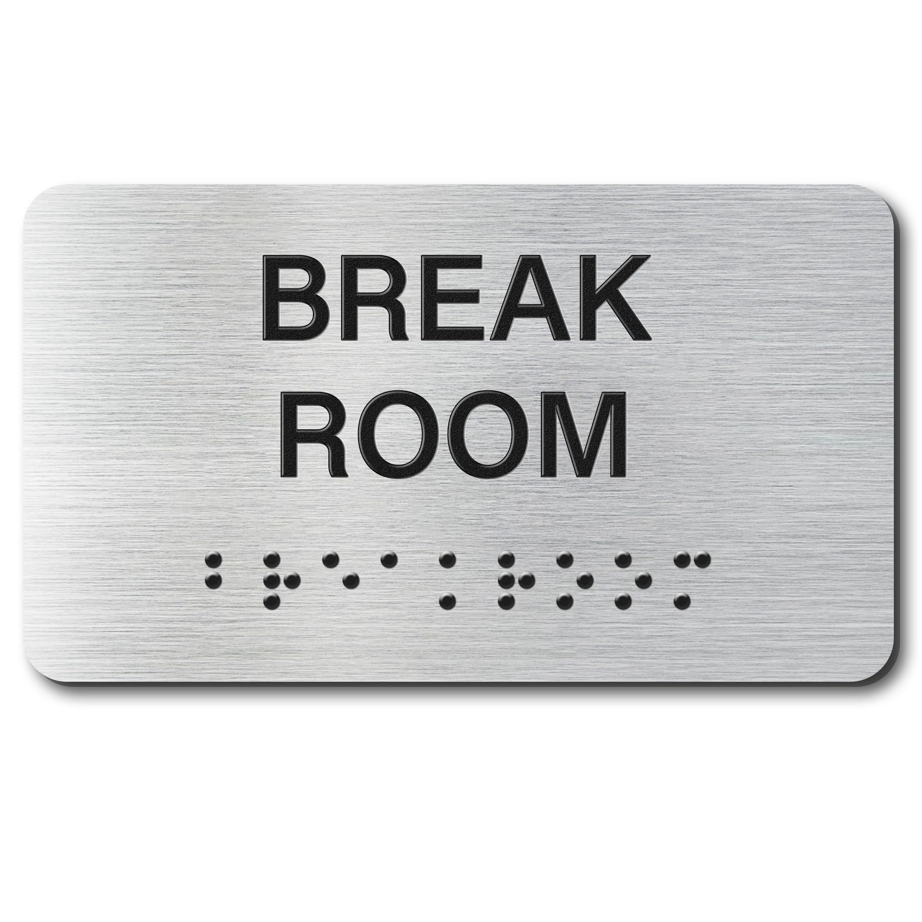 Photo 1 of Break Room Signs with Raised Text & Grade 2 Braille, Brushed Aluminum/Silver Finish Easy Install with Double-Sided Tape, ADA Compliant Break Room Door Sign for Businesses & Offices