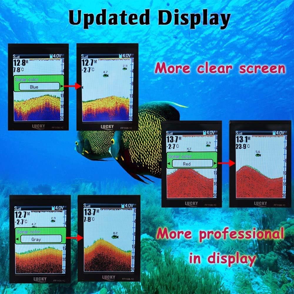 LUCKY Portable Fish Finder Transducer Sonar Sensor 147 Feet Water Depth Finder LCD Screen Echo Sounder Fishfinder with Fish Attractive Lamp for Ice Fishing Sea Fishing: Sports & Outdoors
