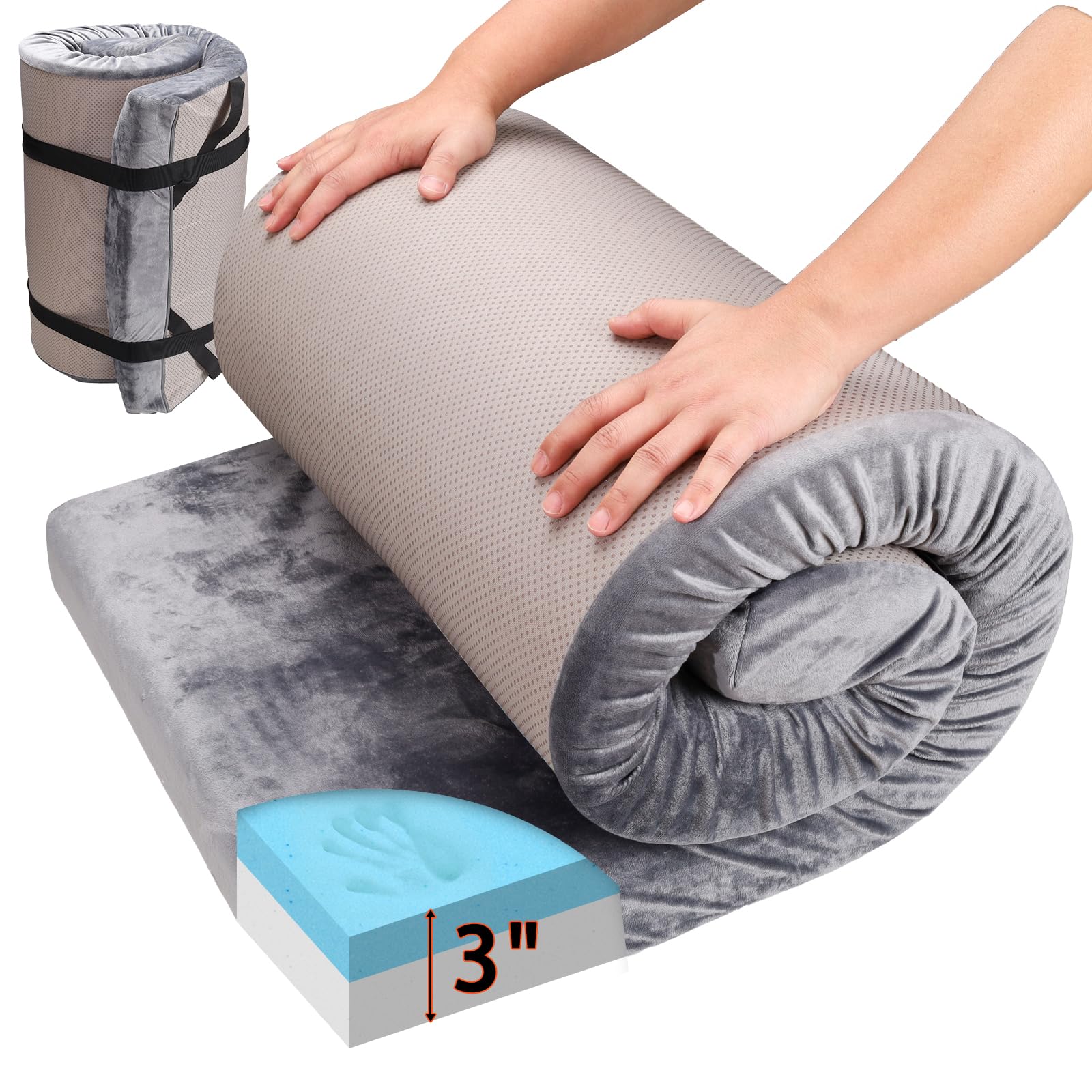 Photo 1 of Memory Foam Sleeping Pad Camping Mattress,3 Inch Thick Portable Floor Mat for Adult Waterproof Sleeping Mat Roll Up Floor Mattress Foldable Backpacking Travel Bed for Hiking,Guest Bed