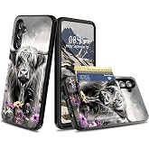 BFDHGQZC Wallet Case for Samsung Galaxy S25 S24,Highland Cow | for Samsung S25 S24 Case with Card Holder Wireless Charge Heavy Duty Shockproof Protective Cover with Hidden Slot