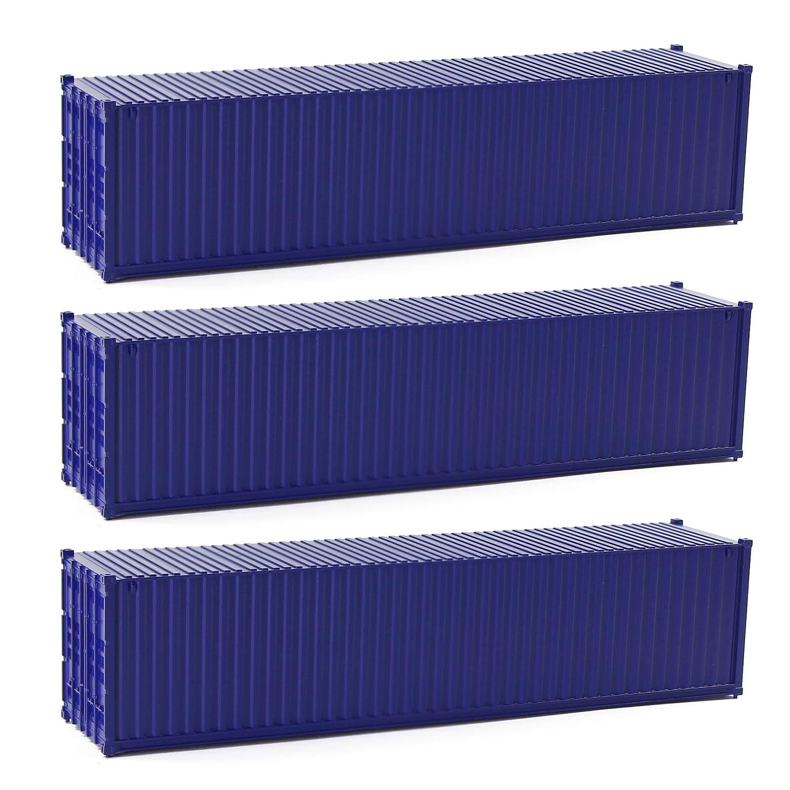 Evemodel 3pcs HO Scale 40ft 1:87 Deep Blue Shipping Container Undecorated Cargo Box Ribbed Side — image 1