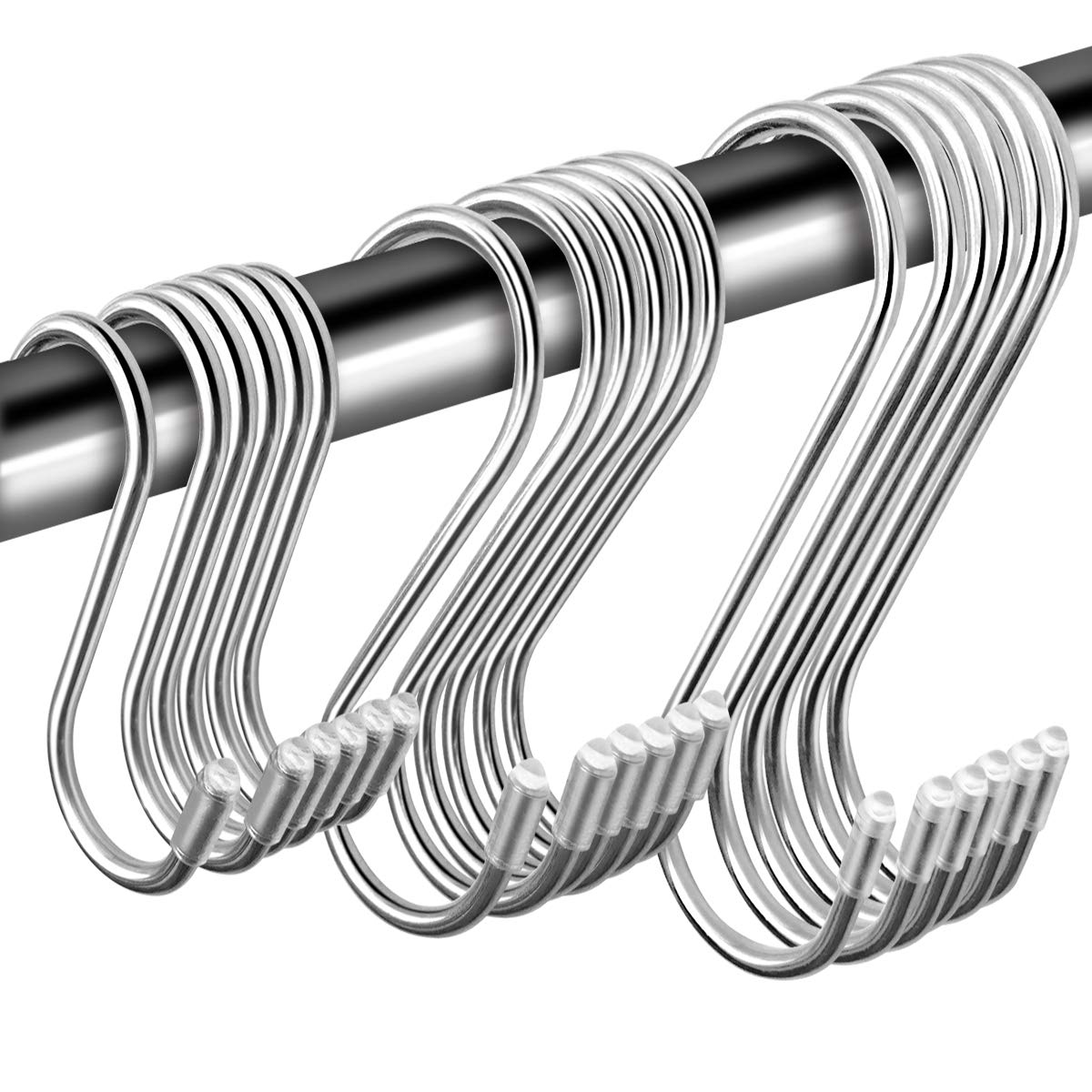 Photo 1 of 18 Pack S Shaped Hangers, Heavy Duty Stainless Steel Hanging Hooks for Pots, Pans, Towels, Clothes, Plants - Home, Kitchen, Bathroom, Bedroom, Garden (2.8", 3.5", 4.3", Each 6 Pack)