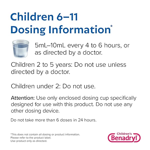 BENADRYL CHILDREN’S DYE-FREE ALLERGY RELIEF LIQUID, ALLERGY MEDICINE FOR KIDS, 12.5 MG DIPHENHYDRAMINE HCL ANTIHISTAMINE, RELIEVES RUNNY NOSE & SNEEZING, PARABEN-FREE, BUBBLE GUM FLAVOR, 8 FL.