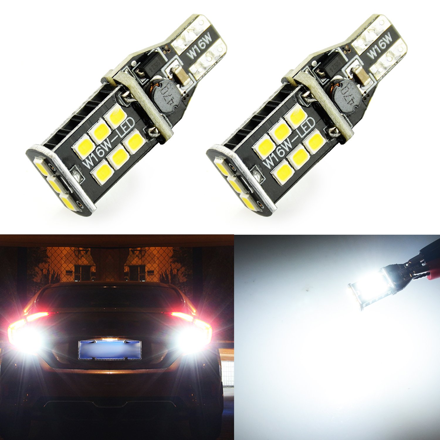 JDM ASTAR Extremely Bright Error Free 360-Degree Shine 921 912 906 904 902 3035 Chips LED Bulbs For Backup Reverse Lights, Xenon White