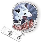 Funny Screaming Opossum Badge Reel Retractable for Nurse Nursing RN CNA Medical Worker & Office Staff, Cute Nurse Badge Accessories, Possum ID Badge Holder with Alligator Clip & 24” Durable Nylon Cord