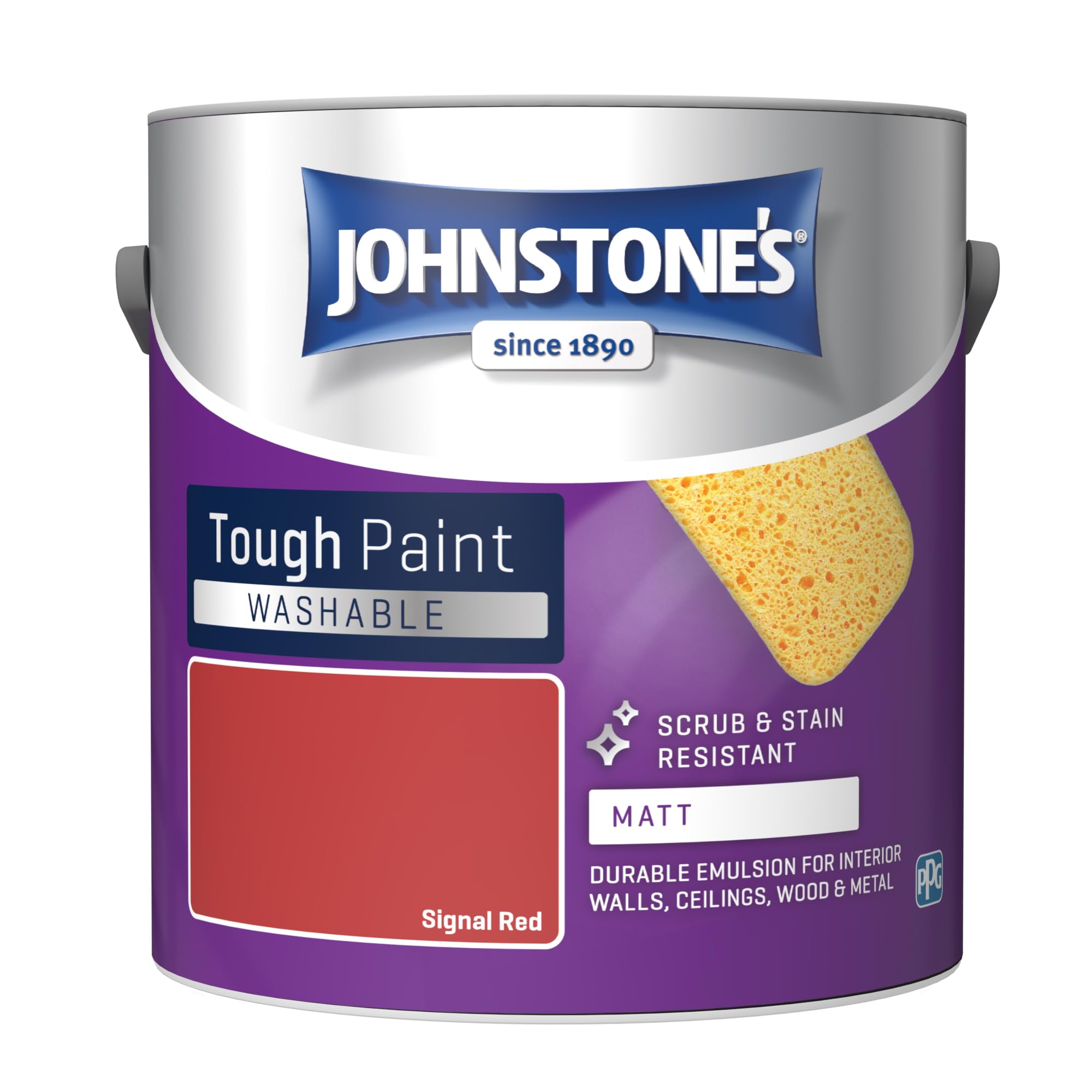 Johnstone's - Washable Paint - Signal Red - Matt Finish - Emulsion Paint - Highly Durable - Stain Resistant - Non Toxic & Low Odour - 12m2 Coverage per Litre - 2.5L