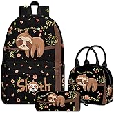 Back to School Sloth Backpack Set 3PCS – Cute Lazy Sloth Bookbag with Lunch Bag & Pencil Case, Soft Lightweight School Backpack for Boys Girls Teens Women, Travel or Campus Use