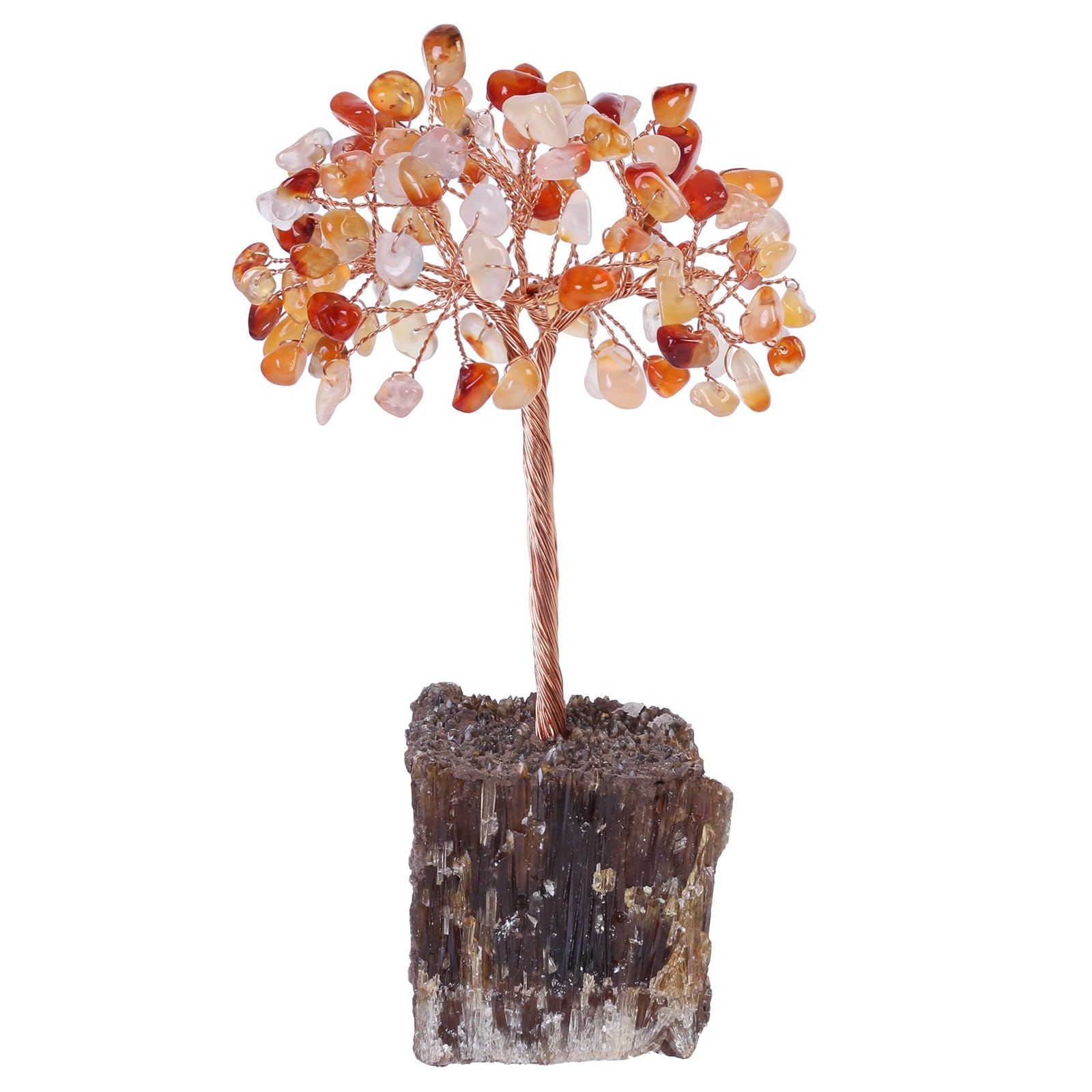 mookaitedecor Natural Carnelian Orange Healing Crystal Tree on Amber Calcite Cluster Base Feng Shui Money Tree Ornament for Home, Semi Precious Gemstone Bonsai Tree Raw Crystal Gift Reiki Room Decor