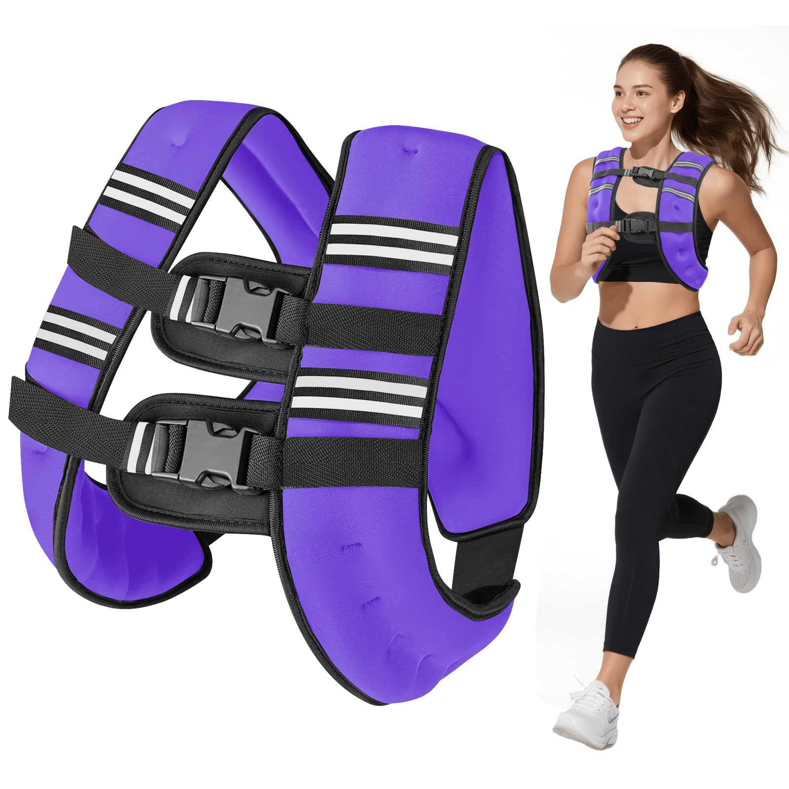 Photo 1 of Wolliwa Weighted Vest for Woman Men,6lb/8lb/12lb/16lb/20Lb/25lb Weight Vest with Reflective Stripe Adjustable Buckle Straps Back Mesh Pocket Workout Strength Training Walking Jogging Running (Purple 12lb)