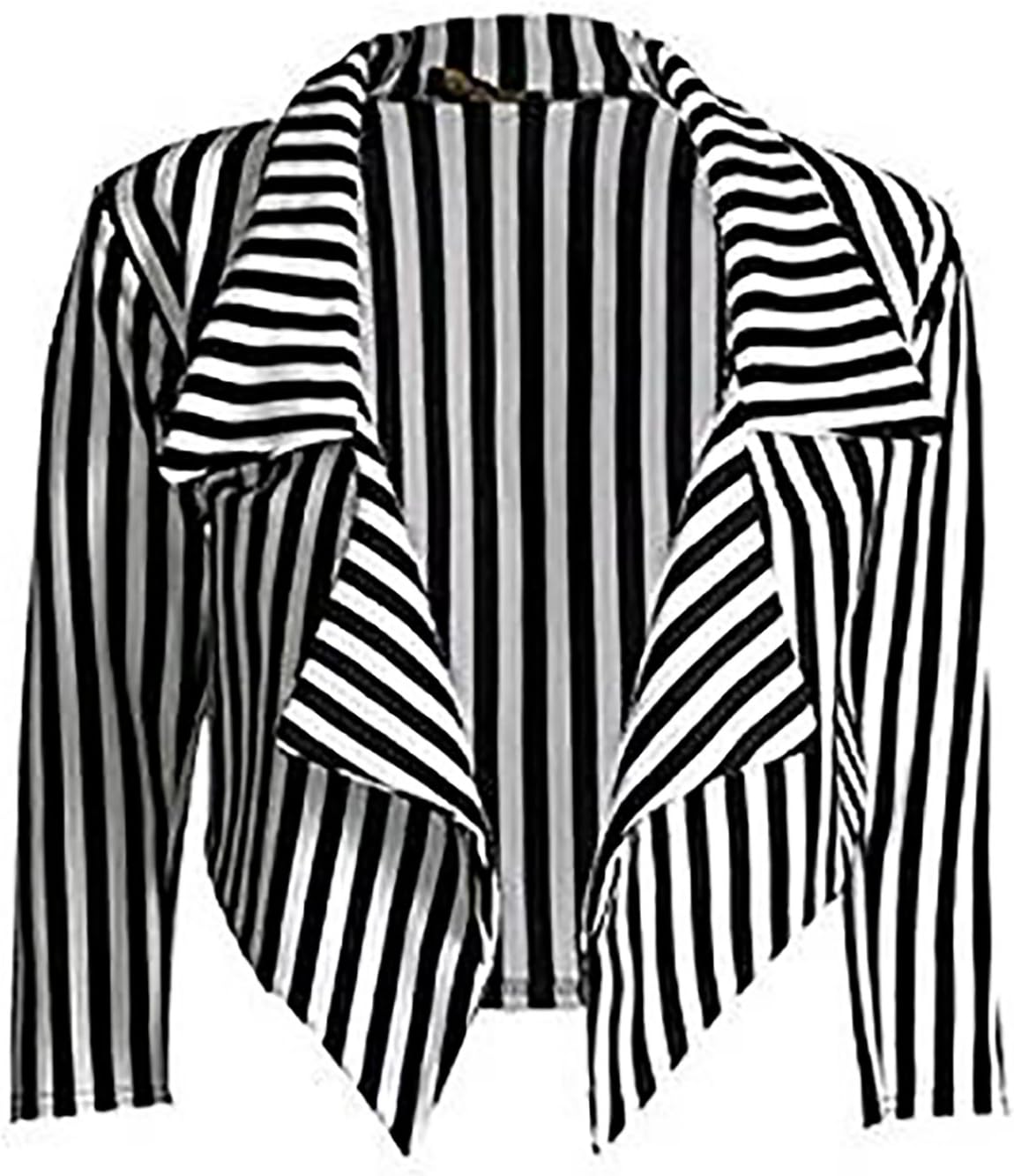 Women 3/4 Sleeve Striped Waterfall Crop Blazer Jacket Top