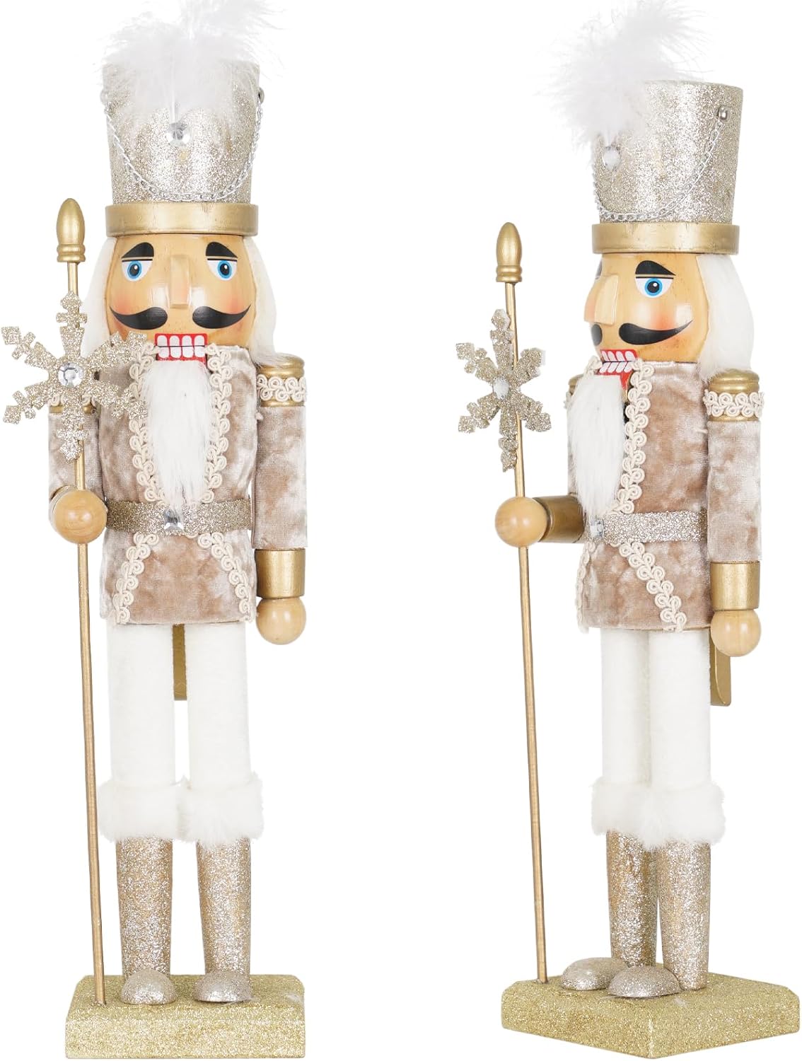 Nutcrackers - SUNSHINE DECOR Nutcracker Christmas Decor 15-Inch Wooden King with Gold Snowflake Scepter Nutcracker Figure Ornaments for Table Mantel Chrismtas Tree Decorations (1PCS)