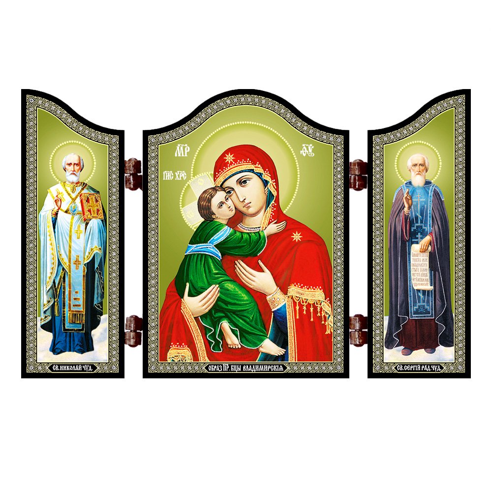 NKlaus 1447 GM of Vladimir Christian Icon Triptych Vladimirskaya Bogorodica — image 1