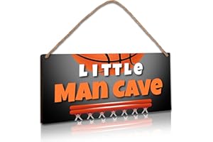 CAZHES Little Man Cave, 6 * 12 Basketball Wooden Door Sign for Nursery Decor, All-Star Sports Hanging Wall Art Decor for Kids Toddler Boys Bedroom Playroom Living Room Decorations - A05