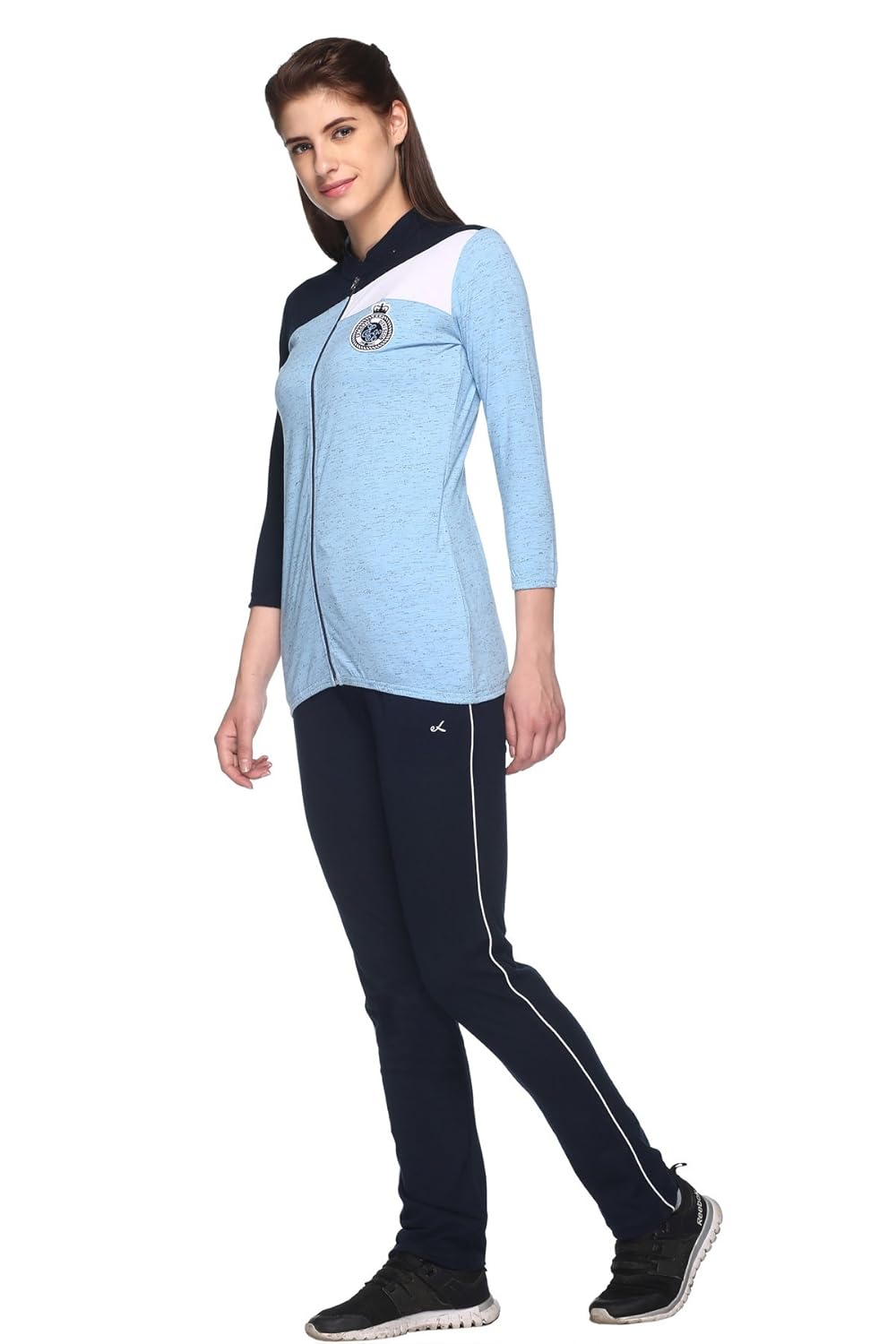 ex10sive women's front zipper cotton blended active wear top and bottom set