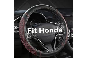 West Llama Customized Auto Car Steering Wheel Cover for Honda Accord CR-V HR-V Pilot Civic(Diamond Quilted -Black+Red-Standard Size)