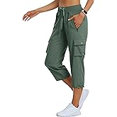 MoFiz Women's Cargo Capris Hiking Pants Lightweight Quick Dry Outdoor Athletic Travel Casual Loose Comfy Cute Zipper Pockets