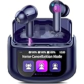 QXUFV Wireless Earbuds, Bluetooth 5.4 Headphones Multi-Function Touch Screen with 5 EQ Modes, 48H Ear Buds Bass Stereo with ANC Noise Cancelling/Transparency Mode, IPX7 Bluetooth Earbuds, Dark Blue