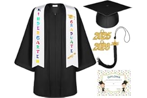 Lasnten Unisex Matte Kindergarten Graduation Gown Cap Tassel Set with 2026/2027 Charm Printed Stole for Kid Grad Gift