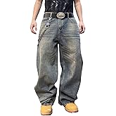 DFGIGT Mens Streetwear Hip Hop Baggy Jeans Wide Leg Skater Denim Pants Loose Long Trousers