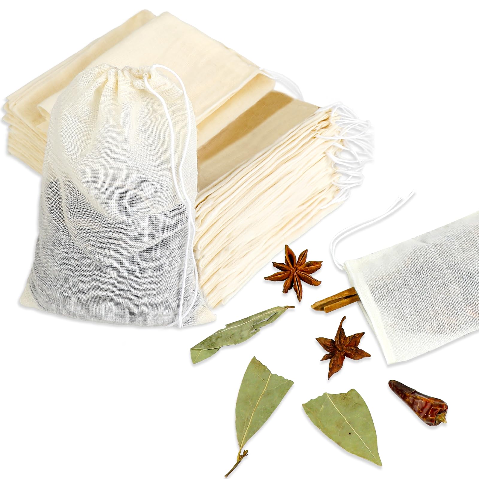 Photo 1 of Spice Bags for Cooking, 30PCS Muslin Drawstring Soap Bags Reusable Empty Tea Bags for Loose Tea Sachet Bags Cheese Cloth Bags for Straining 3x4 Inch
