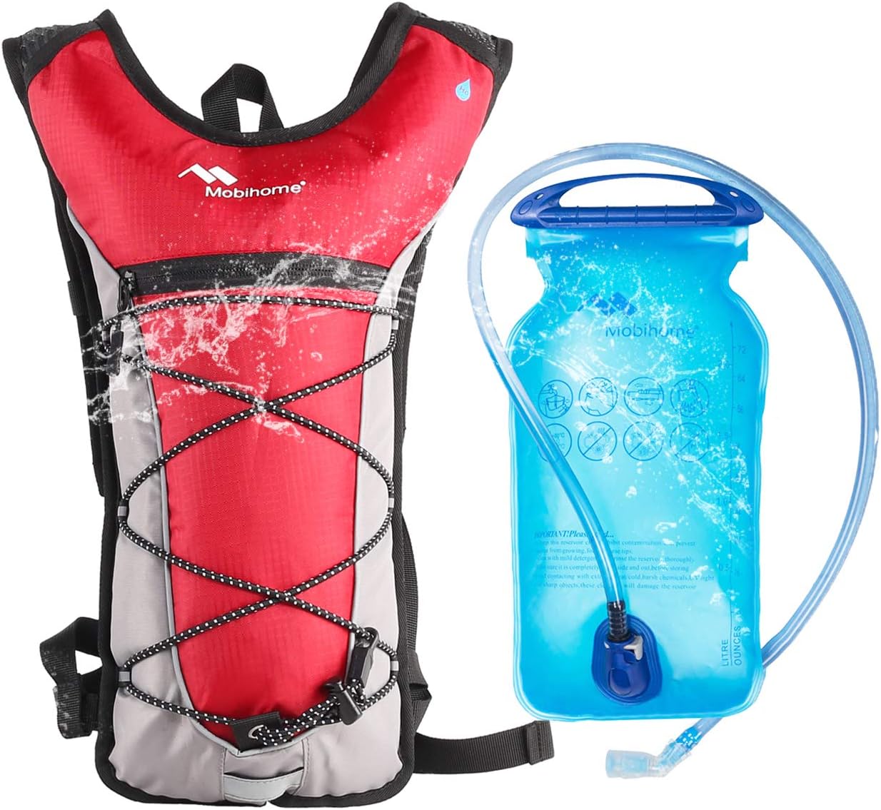 Mobihome Hydration Backpack & 2L Leak Proof Water Hydration Bladder,Lightweight Running Backpack & Hydration Pack, Running, Hiking, Cycling, Climbing,Skiing for Men Women & Kids, Airflow Camel Pack