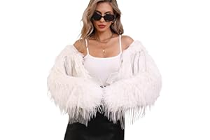 RISISSIDA Women Trendy Shaggy Faux Fur Jacket, Long Sleeve Cropped Style, Fashion Winter Fall Plush Outerwear