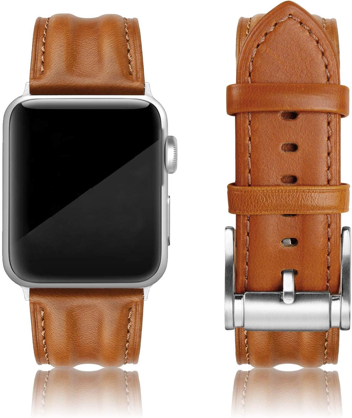 SWEES Leather Band Compatible with iWatch 42mm 44mm, Genuine Leather Classic Strap Wristband Compatible for Watch Series 6, Series 5, Series 4, Series 3, Series 2, Series 1, SE Sports & Edition Men, Saddle Brown